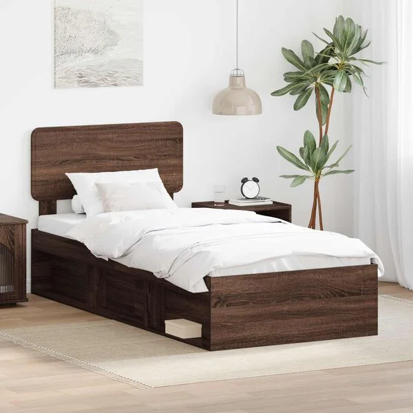 vidaXL Bettrahmen Braun Eichen-Optik 100 x 200 cm Massives Kiefernholz