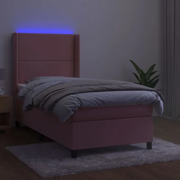 vidaXL Boxspringbett mit Matratze & LED Rosa 100x200 cm Samt
