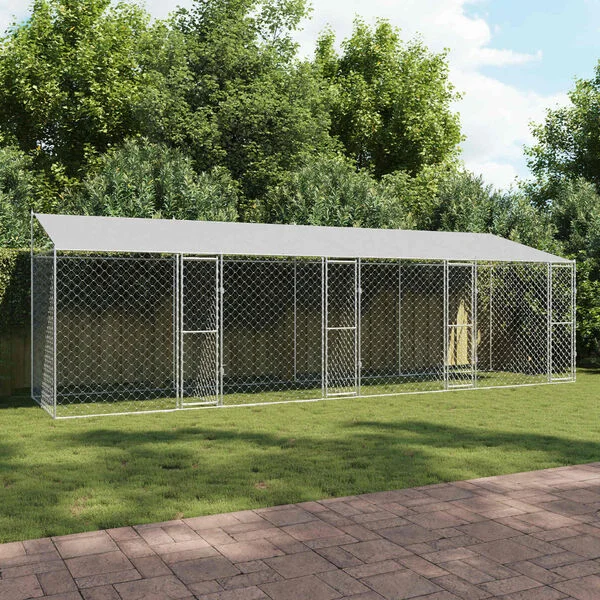 vidaXL Hundekäfig mit Dach Silber 800 x 200 x 256 cm Stahl und PE
