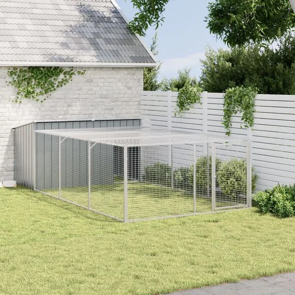 vidaXL Hundehütte mit Auslauf Anthrazit 197x396x110 cm Verzinkter Stahl