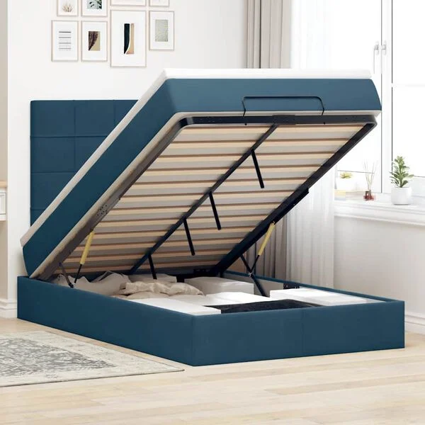 vidaXL Ottoman-Bett mit Matratzen Dunkelblau 120x200 cm Samt