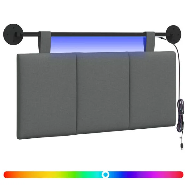 vidaXL Hängendes Kopfteil Mit LED Licht Dunkelgrau Stoff