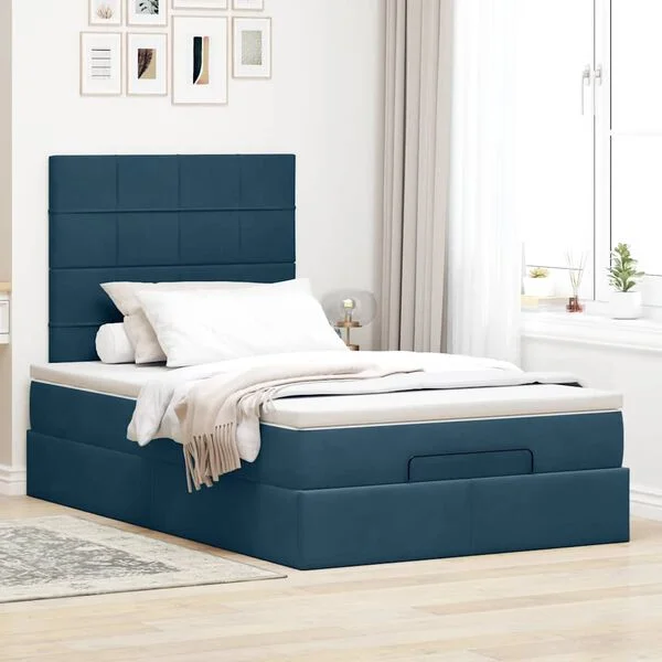 vidaXL Ottoman-Bett mit Matratzen Dunkelblau 120x200 cm Samt