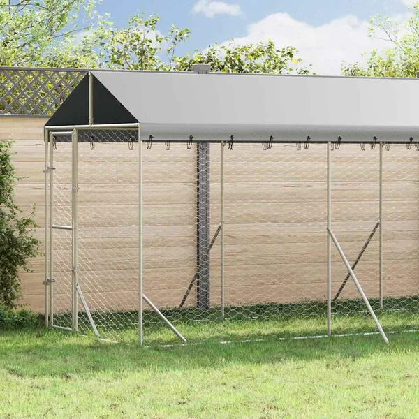 vidaXL Outdoor-Hundezwinger mit Dach Silbern 2x10x2, 5 m Stahl Verzinkt