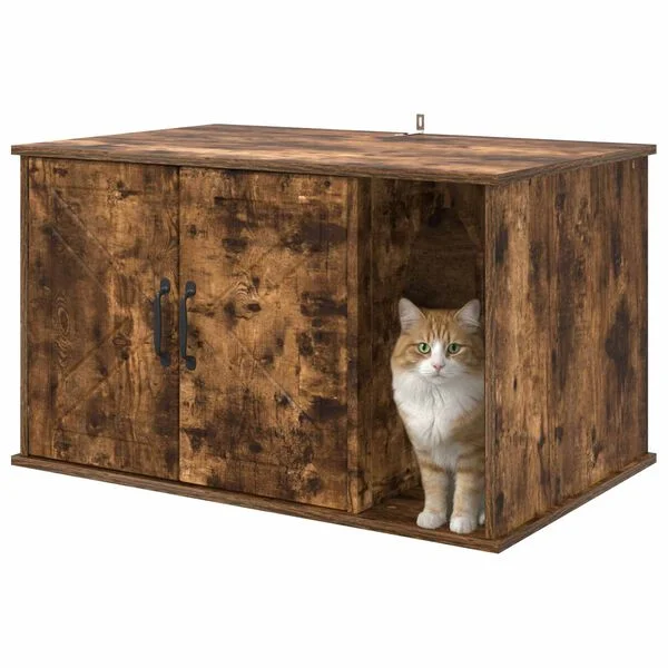 vidaXL Katzenhaus Räuchereiche 85 x 55 x 50, 5 cm Holzwerkstoff