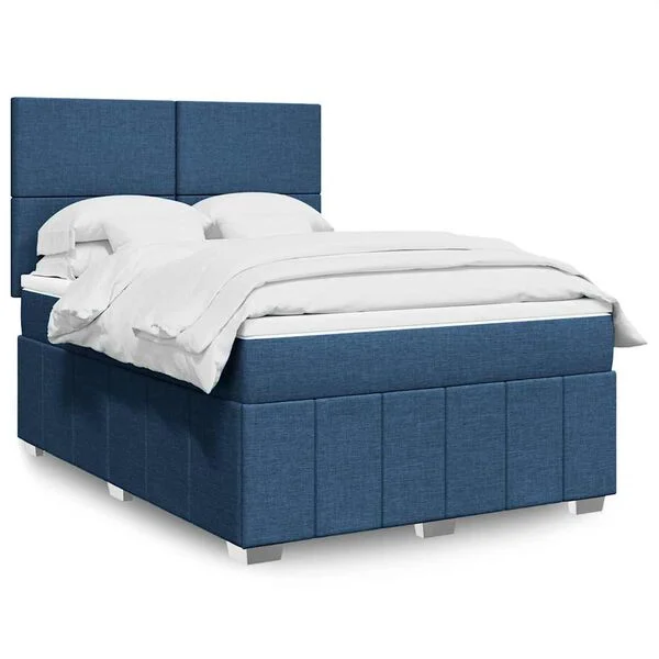 vidaXL Boxspringbett mit Matratze Blau 140x190 cm Stoff