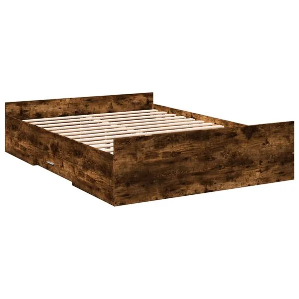 vidaXL Bettgestell mit Schubladen Räuchereiche 140x190cm Holzwerkstoff