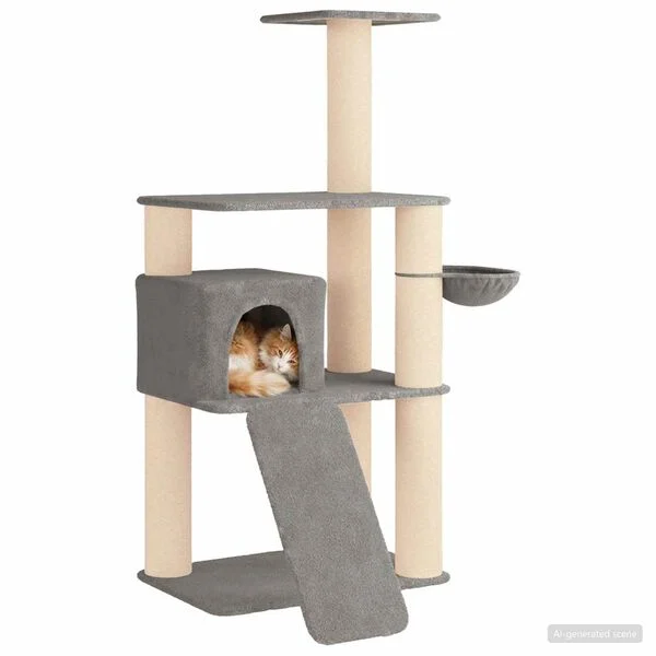 vidaXL Katzennbaum mit Sisal-Kratzsäulen Hellgrau 173 cm