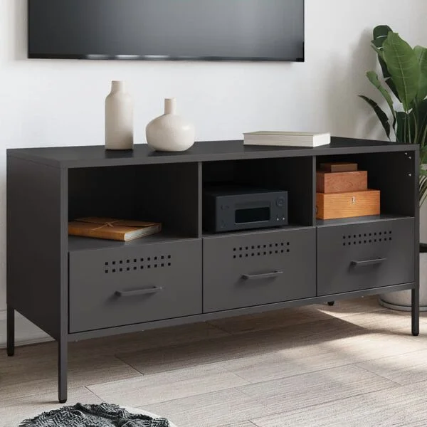 vidaXL TV-Schrank Schwarz 100, 5x39x50, 5 cm Stahl