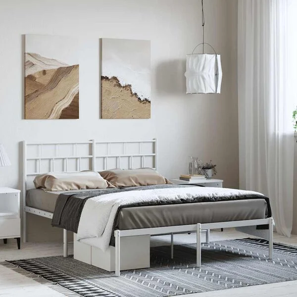 vidaXL Bettgestell mit Kopfteil Metall Weiß 150x200 cm