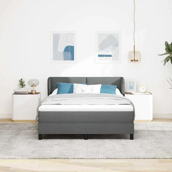 vidaXL Boxspringbett mit Kopfteil Dunkelgrau 140 x 200 cm Stoff