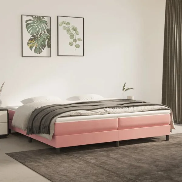 vidaXL Boxspringbett mit Matratze Rosa 200x200 cm Samt