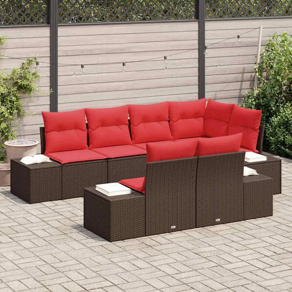 vidaXL Gartensofa-set 7 stk. Braun Poly-Rattan