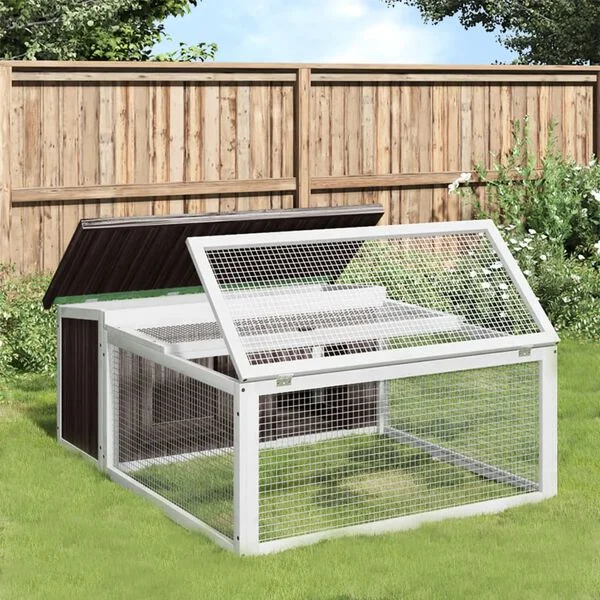 vidaXL Kaninchenstall Grau 117, 5x97x47, 5 cm Massivholz Kiefer