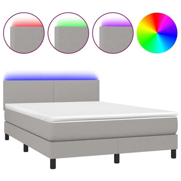 vidaXL Boxspringbett mit Matratze & LED Hellgrau 140x190 cm Stoff