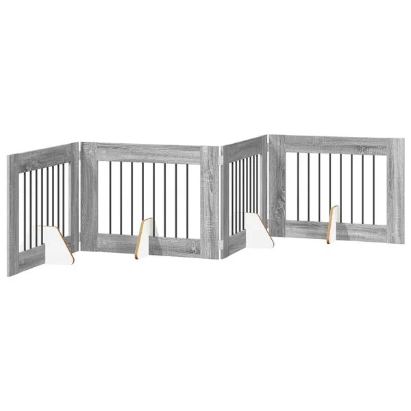 vidaXL Klappbares Hundetor mit Ständern 4 stk. Sonoma-Grau 321 cm