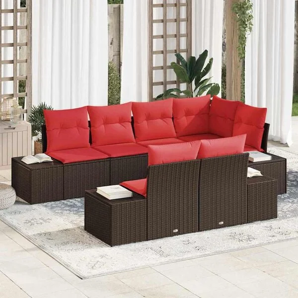 vidaXL Gartensofa-set 7 stk. Braun Poly-Rattan