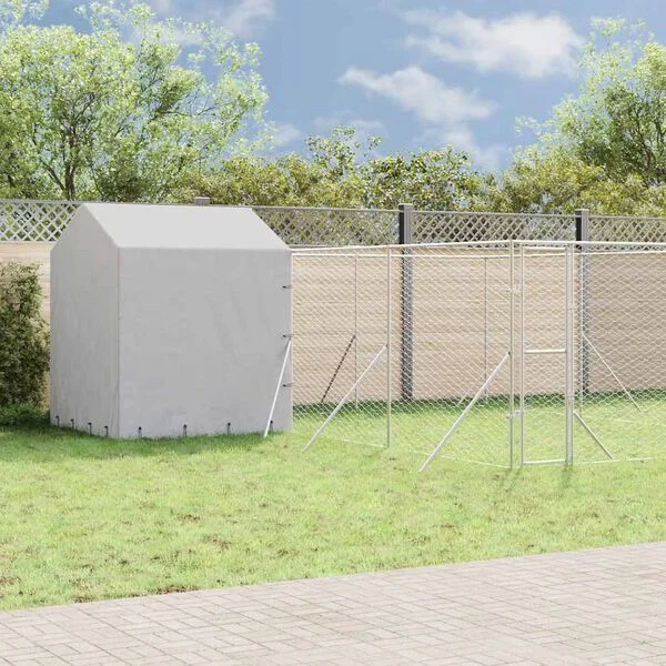 vidaXL Outdoor-Hundezwinger mit Dach Silbern 6x6x2, 5m Verzinkter Stahl