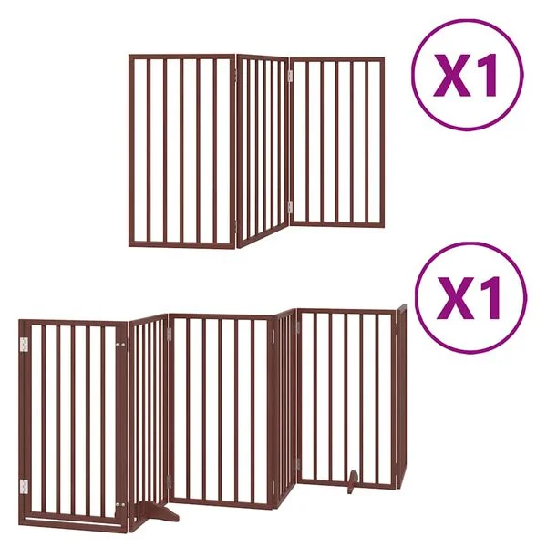 vidaXL 9-tlg. Hundetor mit Tür Faltbar Braun 450 cm Pappelholz