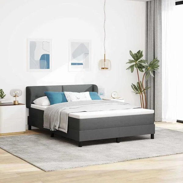 vidaXL Boxspringbett mit Kopfteil Dunkelgrau 140 x 200 cm Stoff