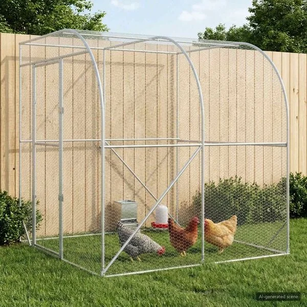 vidaXL Hühnerunterkunft Silber 200 x 200 x 215 cm Verzinkter Stahl