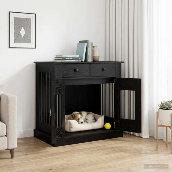 vidaXL Hundekäfigmöbel Schwarz Eichen-Optik 80 x 47, 5 x 80 cm