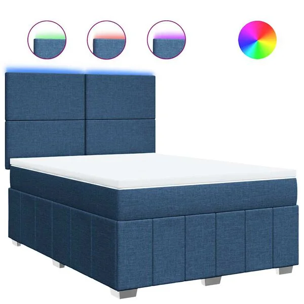 vidaXL Boxspringbett mit Matratze Blau 140x190 cm Stoff