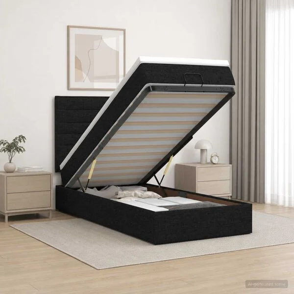 vidaXL Ottoman-Bett mit Matratze und LED Schwarz 80 x 200 cm Stoff