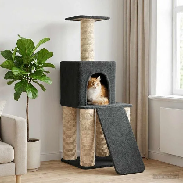 vidaXL Katzennbaum mit Sisal-Kratzsäulen Dunkelgrau 146 cm
