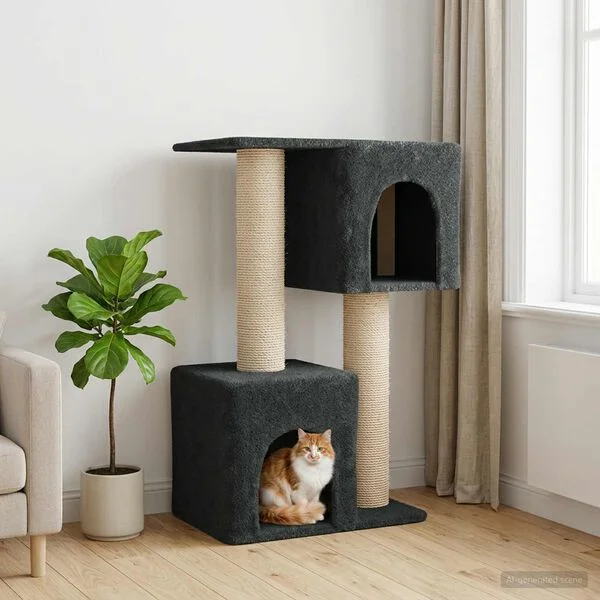 vidaXL Katzennbaum mit Sisal-Kratzsäulen Dunkelgrau 114 cm