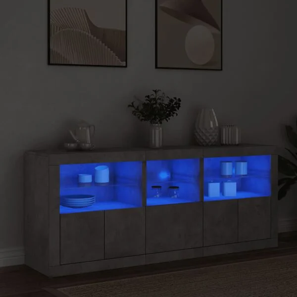 vidaXL Sideboard mit LED-Leuchten Betongrau 162x37x67 cm