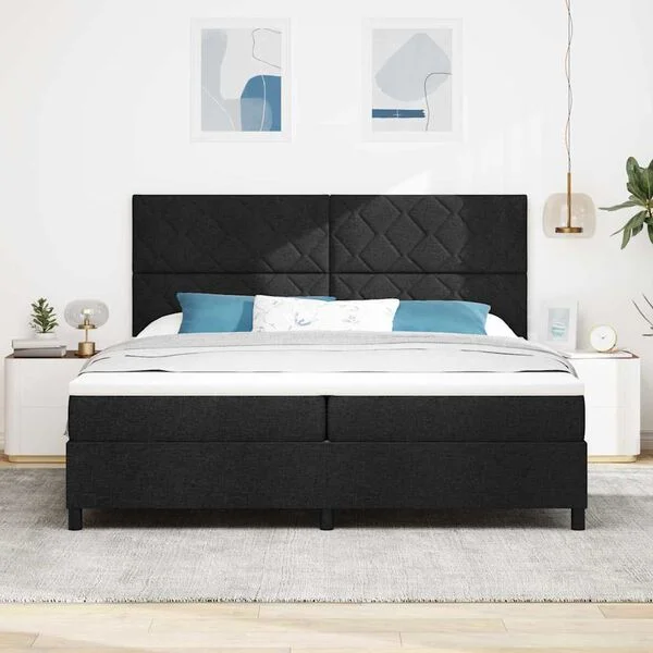 vidaXL Boxspringbett mit Kopfteil Schwarz 200 x 200 cm Stoff