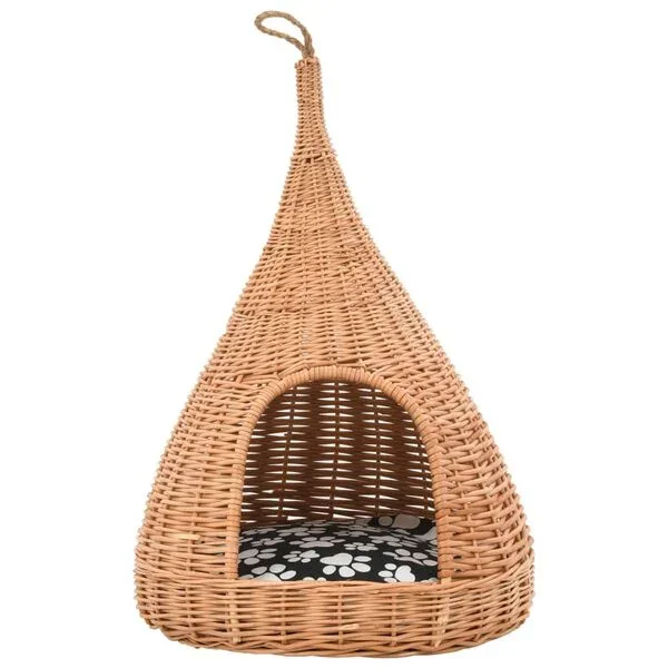 vidaXL Katzenhaus mit Kissen 40x60 cm Naturweide Tipi
