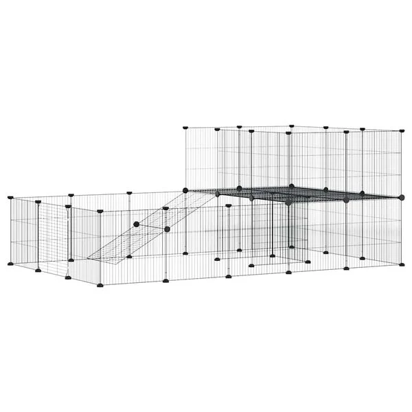 vidaXL 36-tlg. Haustierkäfig mit Tür Schwarz 175x105x70 cm Stahl