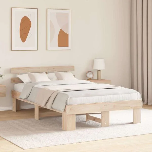 vidaXL Bettrahmen mit Kopfteil Natur 120 x 200 cm Massives Kiefernholz