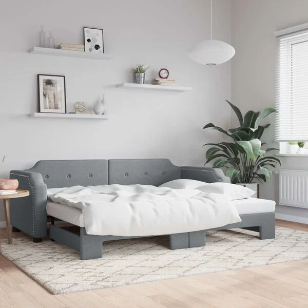 vidaXL Tagesbett Ausziehbar Hellgrau 100x200 cm Stoff