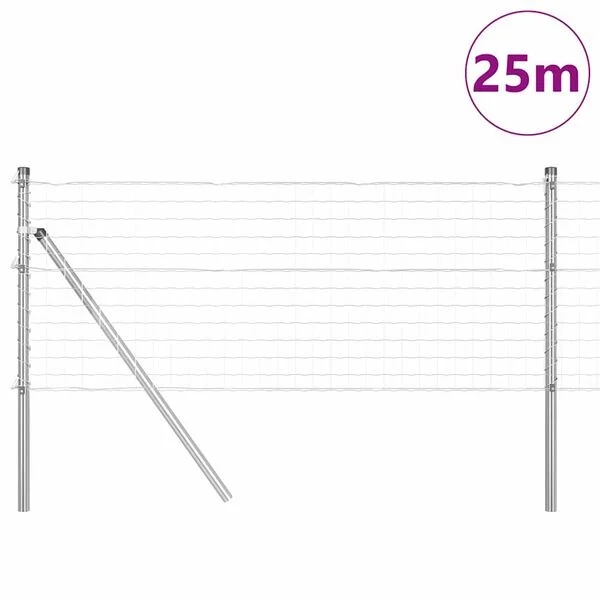 vidaXL Bodenmontierter Euro-Zaun 25 x 0, 4 m Verzinkter Stahl Silber