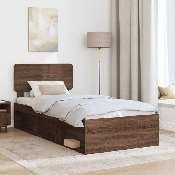 vidaXL Bettrahmen Braun Eichen-Optik 100 x 200 cm Massives Kiefernholz