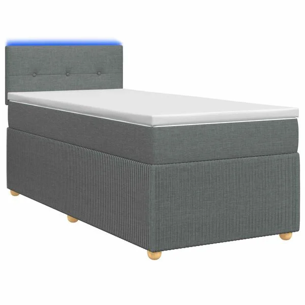 vidaXL Boxspringbett mit Matratze und LED Dunkelgrau 90 x 190 cm Stoff