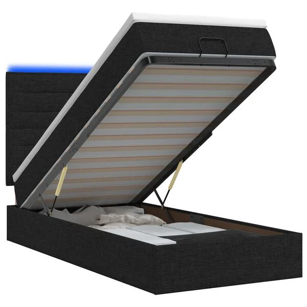 vidaXL Ottoman-Bett mit Matratze und LED Schwarz 80 x 200 cm Stoff
