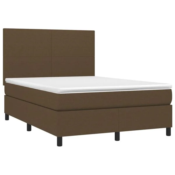 vidaXL Boxspringbett mit Matratze & LED Dunkelbraun 140x190 cm Stoff